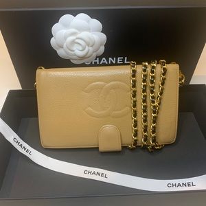Chanel Caviar Beige Leather CC Wallet on Chain